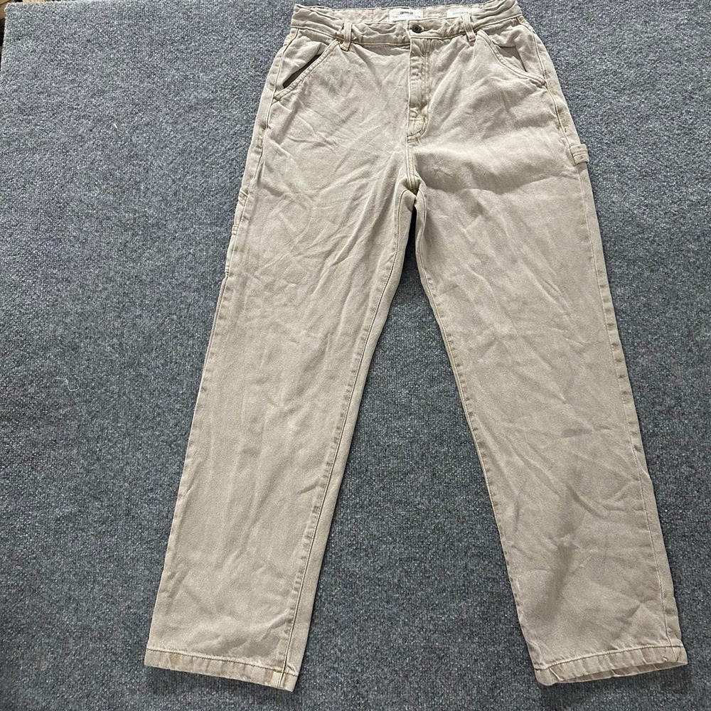 Cotton On Carpenter Jean Womens Size 8 Beige Utility Straight Leg Relaxed Stain